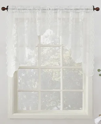 No.918 Alison Floral Lace 58" x 38" Rod-Pocket Kitchen Curtain Swag Pair