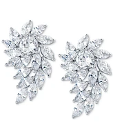 Arabella Cubic Zirconia Cluster Drop Earrings in Sterling Silver