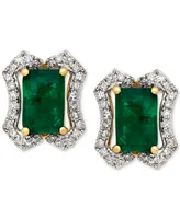 Emerald (1-1/5 ct. t.w.) & Diamond (1/6 ct. t.w.) Stud Earrings (3/8 ct. t.w.) in 14k Gold