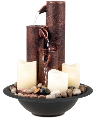 Pure Garden Tiered Column Tabletop Fountain with Led Lights & Candles