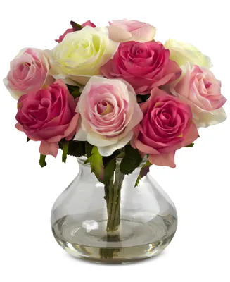 Nearly Natural Pink Rose Arrangement with Vase