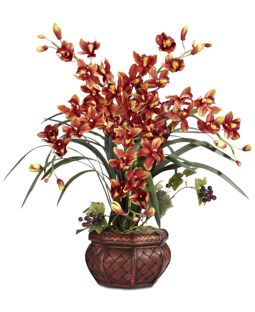 Nearly Natural Cymbidium Arrangement with Decorative Vase