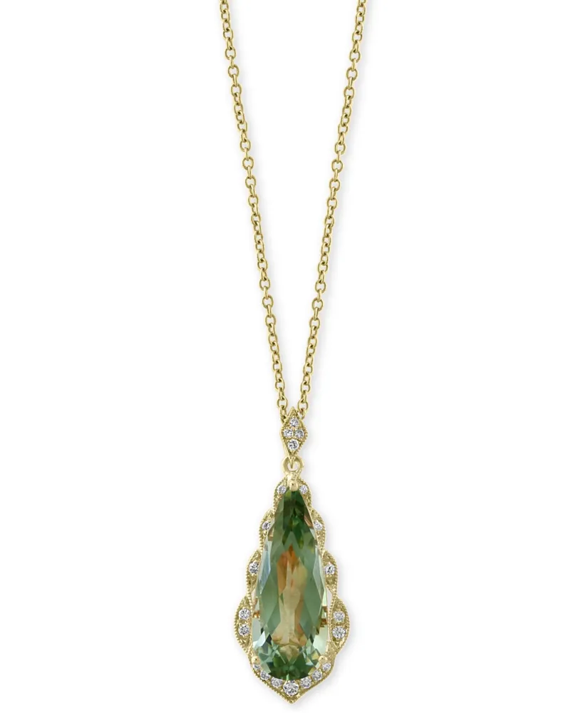 Effy Green Quartz (4 ct. t.w.) & Diamond (1/8 ct. t.w.) 18" Pendant Necklace in 14k Gold