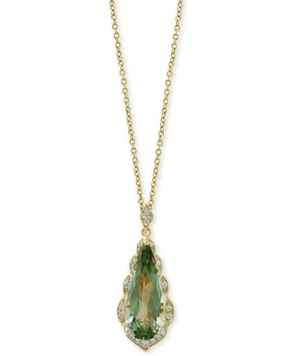 Effy Green Quartz (4 ct. t.w.) & Diamond (1/8 ct. t.w.) 18" Pendant Necklace in 14k Gold