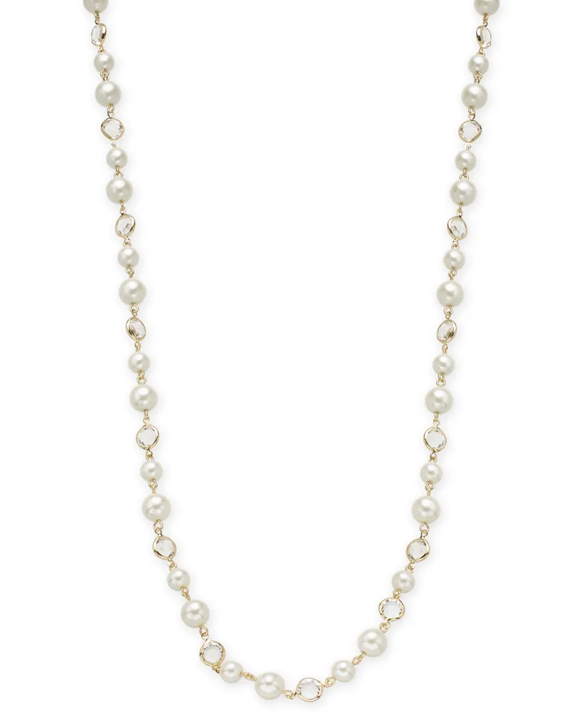 Charter Club Crystal & Imitation Pearl Strand Necklace, 42" + 2" extender, Created for Macy's