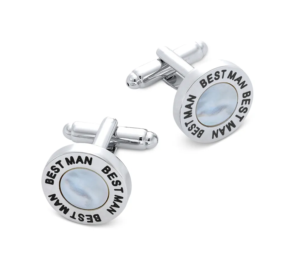 Sutton by Rhona Sutton Men's Silver-Tone & Imitation Mother-of-Pearl Best Man Cufflinks