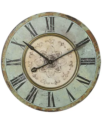 3R Studio Decorative Round Wood Wall Clock with Distressed Finish, Mint Green