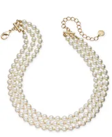 Charter Club Gold-Tone Imitation Pearl Triple-Row Choker Necklace, 16" + 2" extender, Created for Macy's