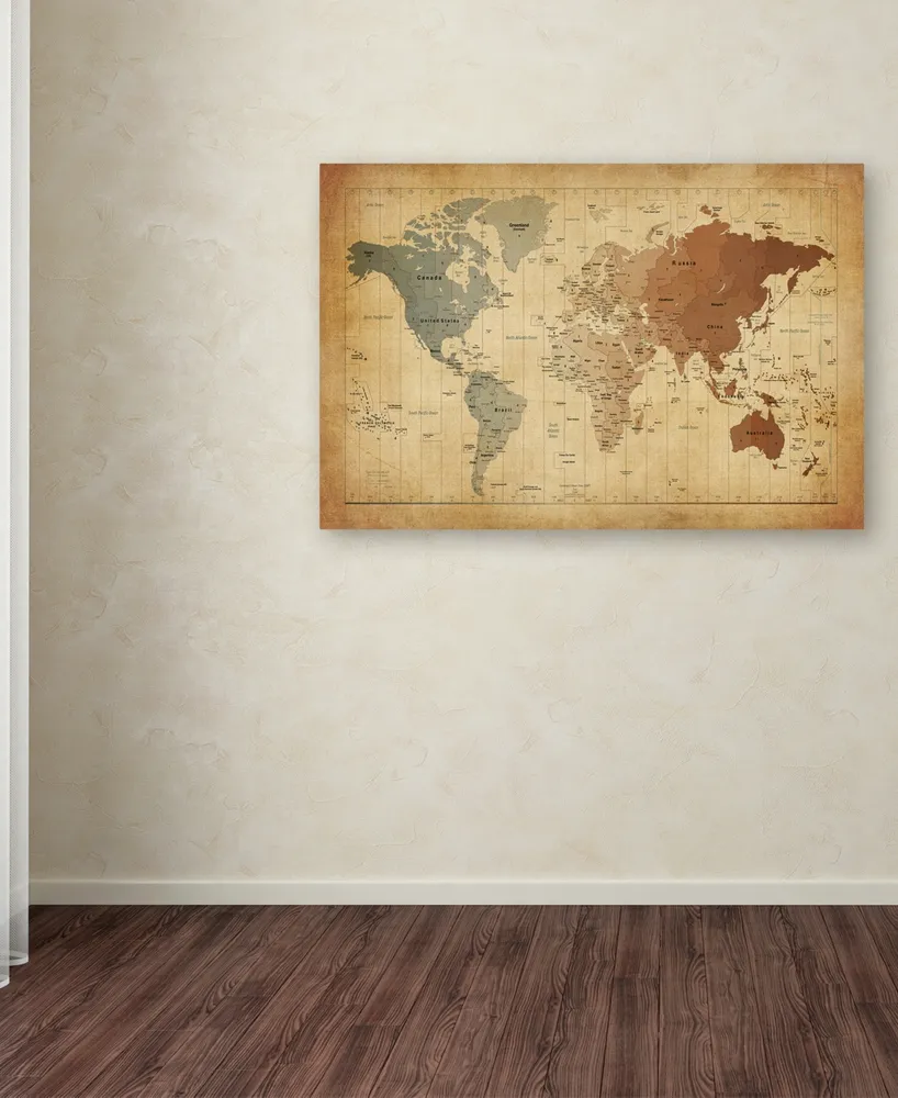 Michael Tompsett 'Time Zones Map of the World' Canvas Art