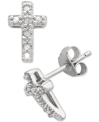 Diamond Cross Stud Earrings (1/10 ct. t.w.) in Sterling Silver