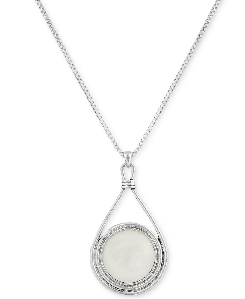 Lucky Brand Silver-Tone Round Stone Reversible 32" Pendant Necklace