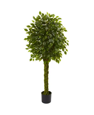 Nearly Natural 5' Ficus Uv-Resistant Indoor/Outdoor Artificial Tree with Woven Trunk