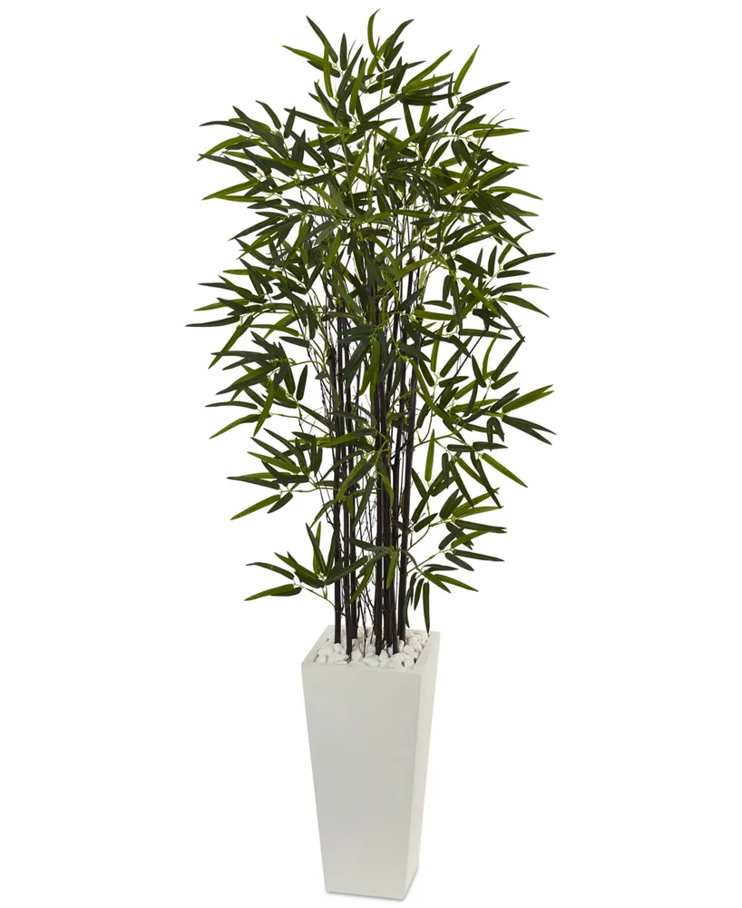 Nearly Natural 5.5' Black Bamboo Artificial Tree in White Tower Planter