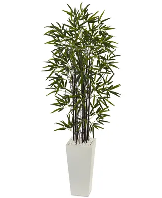 Nearly Natural 5.5' Black Bamboo Artificial Tree in White Tower Planter