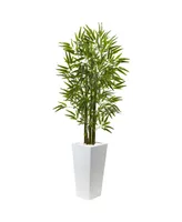 Nearly Natural 5' Bamboo Uv-Resistant Indoor/Outdoor Artificial Tree with White Planter