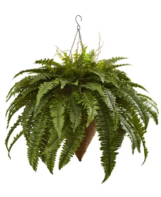 Nearly Natural 26" Giant Boston Fern Artificial Plant in Cone-Shaped Hanging Basket