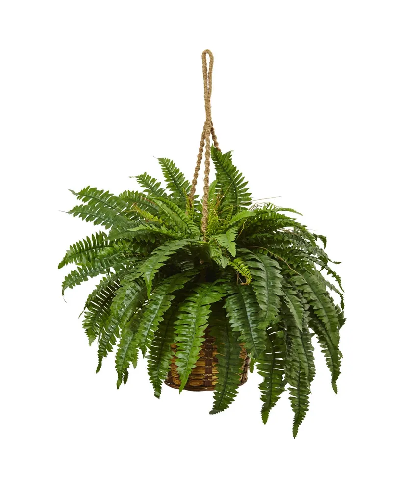 Nearly Natural Boston Fern Artificial Plant Hanging Basket