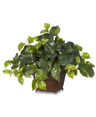 Nearly Natural Pothos Artificial Plant in Coiled Rope Planter