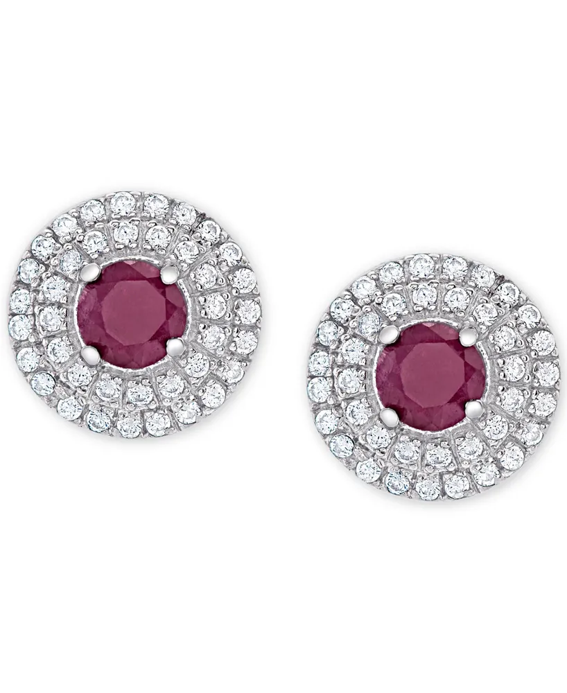 Ruby (2/3 ct. t.w.) & White Topaz (3/8 ct. t.w.) Halo Stud Earrings in Sterling Silver