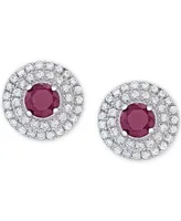 Ruby (2/3 ct. t.w.) & White Topaz (3/8 ct. t.w.) Halo Stud Earrings in Sterling Silver