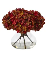 Nearly Natural 8.5"H Hydrangea Artificial Flower Arrangement with Glass Vase