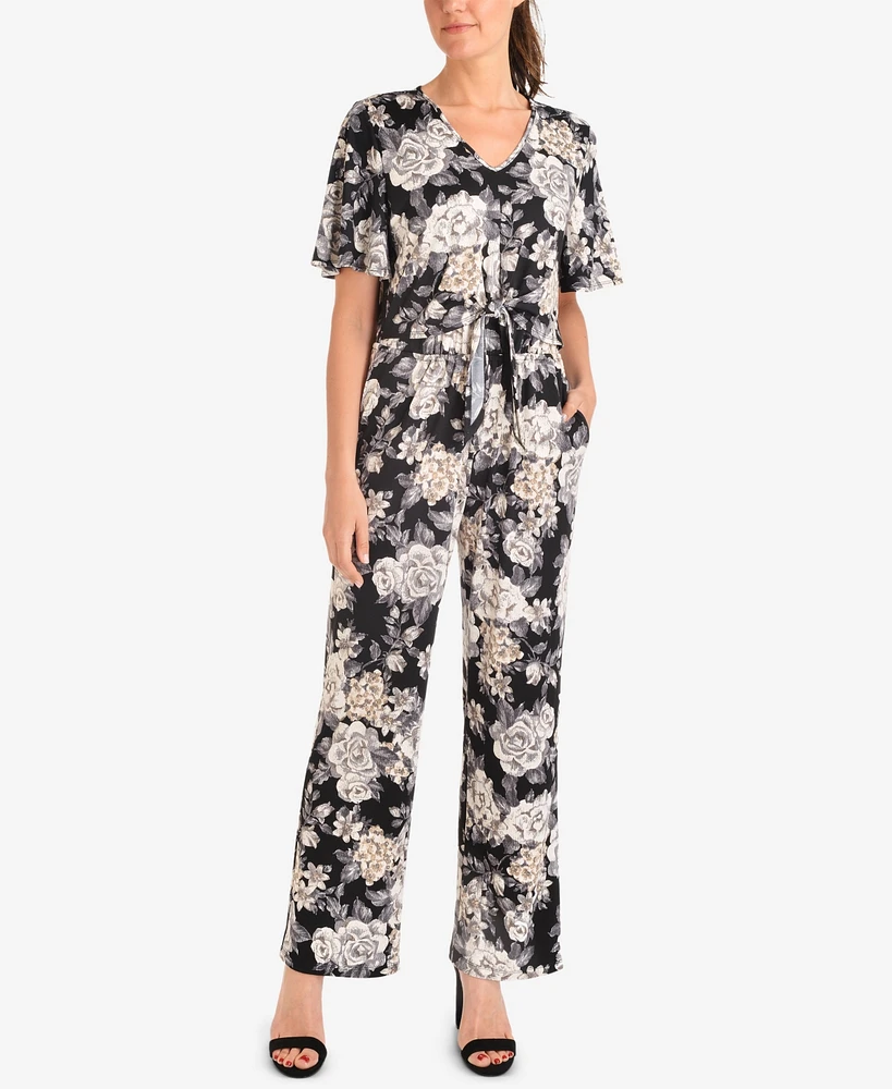 Ny Collection Floral-Print Tie-Front Jumpsuit