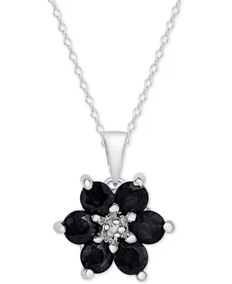 Sapphire (9/10 ct. t.w.) & Diamond Accent Flower 18" Pendant Necklace in Sterling Silver