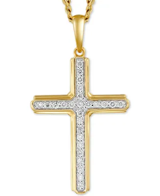 Men's Diamond Cross 22" Pendant Necklace (1/4 ct. t.w.) in 10k Gold