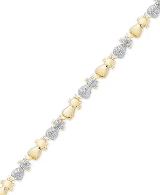 Diamond Accent Two-Tone Cat Link Bracelet in Sterling Silver-Plate & 18k Gold over Silver-Plate