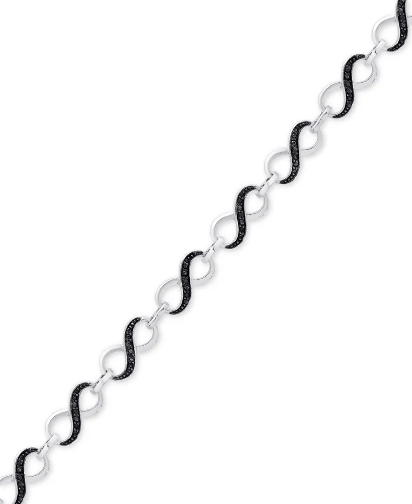 Diamond Accent Figure Eight Link Bracelet in Silver-Plate & Black Rhodium