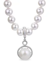 White Cultured Freshwater Pearl and White Topaz Enhancer in Sterling Silver