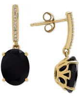 Onyx (9 x 7mm) & Diamond Accent Drop Earrings in 14k Gold