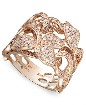 Pave Rose by Effy Diamond Diamond Leaf and Flower Ring (9/10 ct. t.w.) in 14k Rose Gold