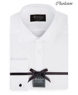 Michelsons Of London Mens Solid French Cuff Tuxedo Shirt Regular Slim Fit