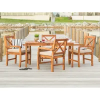 Acacia Wood Simple Patio 5-Piece Dining Set w/ x-shaped back - Brown