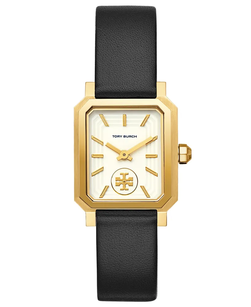 Tory Burch Women's Robinson Black Leather Roller Bar Strap Watch 27x29mm