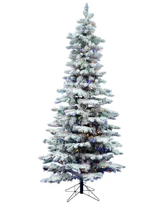 Vickerman 7.5' Flocked Utica Fir Slim Artificial Christmas Tree with 400 Multi Led Lights