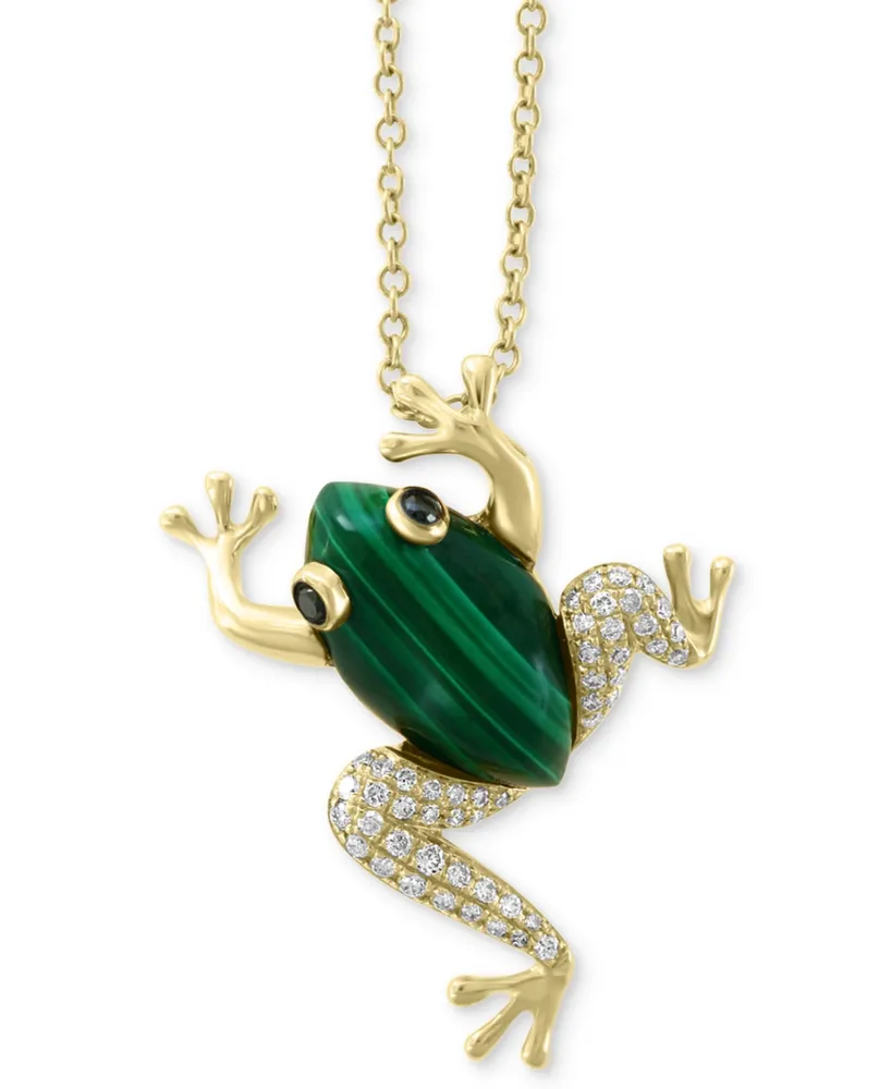 Effy Malachite (14 x 8mm) & Diamond (1/6 ct. t.w.) Frog 18" Pendant Necklace in 14k Gold