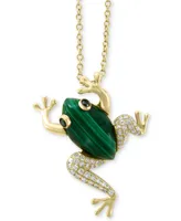 Effy Malachite (14 x 8mm) & Diamond (1/6 ct. t.w.) Frog 18" Pendant Necklace in 14k Gold