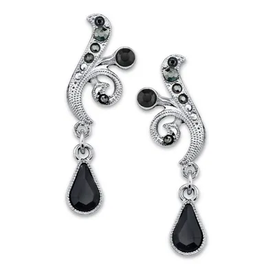 2028 Silver-Tone Black and Hematite Color Crystal Vine Drop Earrings