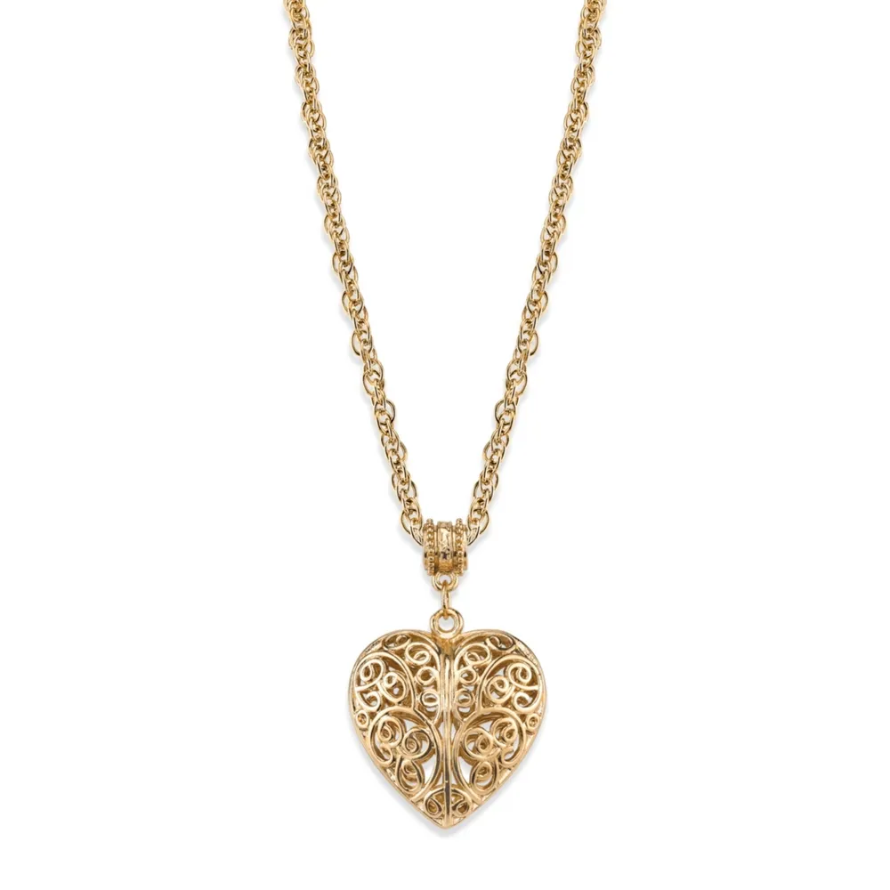 2028 14K Gold-Dipped Filigree Heart with Crystal Accent Necklace 18"