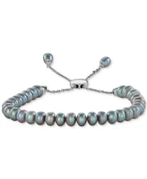 White Cultured Freshwater Pearl (6-1/2mm) Bolo Bracelet Sterling Silver (Also Gray or Pink Pearl)