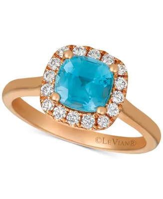 Le Vian Blue Zircon (1-5/8 ct .t.w.) & Diamond (1/3 ct. t.w.) Ring in 14k Rose Gold