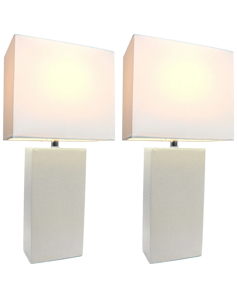 Elegant Designs 2 Pack Modern Leather Table Lamps with White Fabric Shades