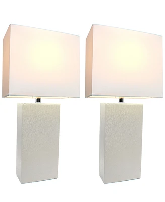 Elegant Designs 2 Pack Modern Leather Table Lamps with White Fabric Shades