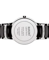Rado Watch, Unisex Swiss Centrix Diamond Accent Stainless Steel and Black Ceramic Bracelet 38mm R30934712