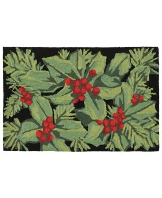 Liora Manne Front Porch Indoor Outdoor Hollyberries Black Area Rugs