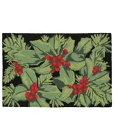 Liora Manne Front Porch Indoor Outdoor Hollyberries Black Area Rugs