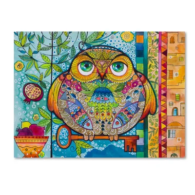 Oxana Ziaka 'Judaica Folk Owl' Canvas Art