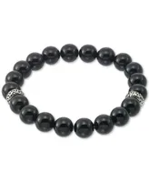 Legacy for Men by Simone I. Smith Onyx (10mm) Beaded Stretch Bracelet in Stainless Steel
